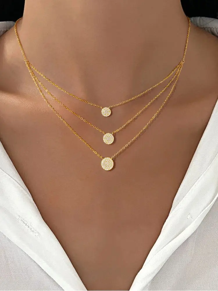 925 Sterling Silver Three Layered Circular Zircon Necklace For Women Engagement Wedding Luxury Fashion High Quality Fine Jewelry