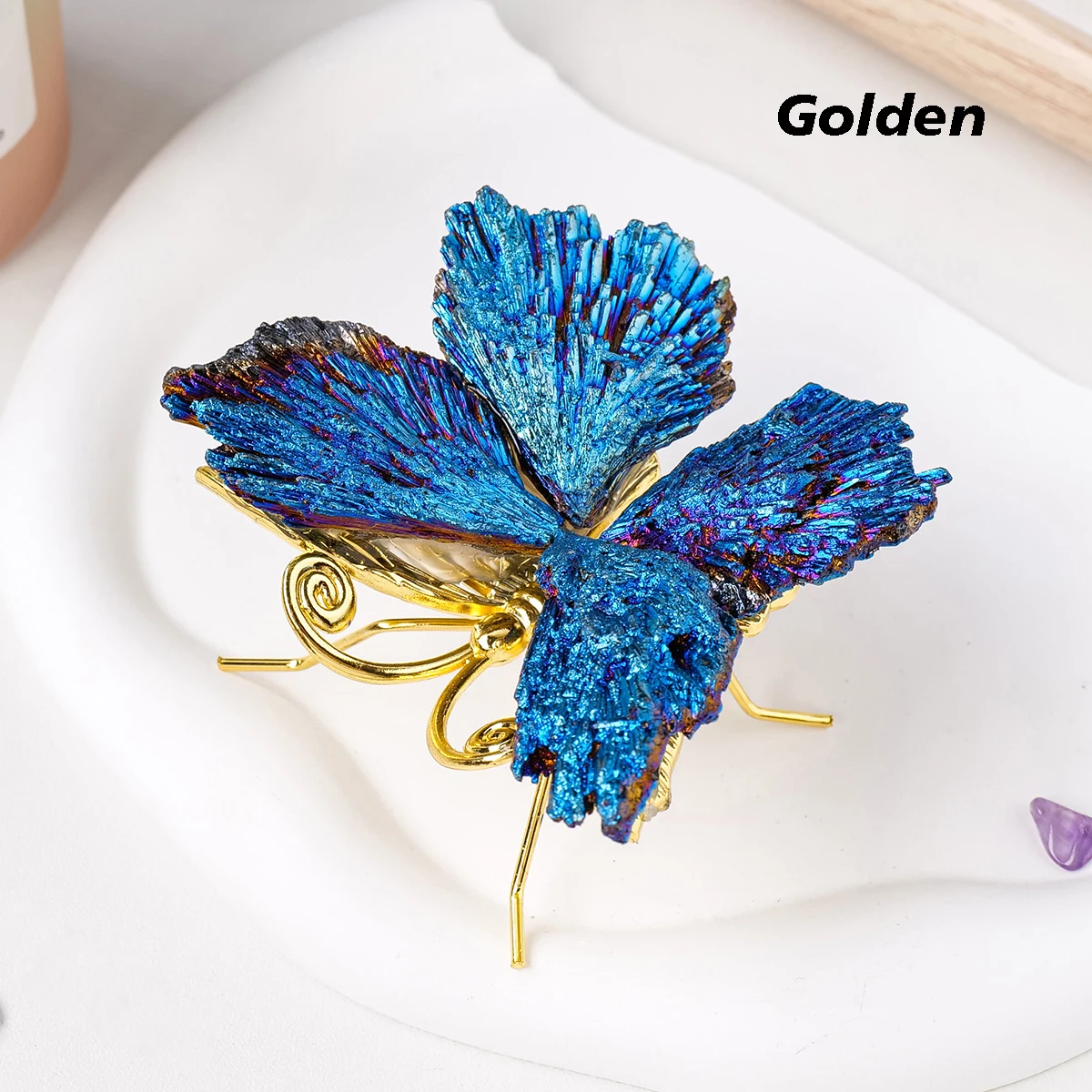 1pc Natur kristalls tein Reiki Edelstein Heilung Aura Turmalin blaue Flamme Schmetterling Tier Statue Dekoration – Detail 4
