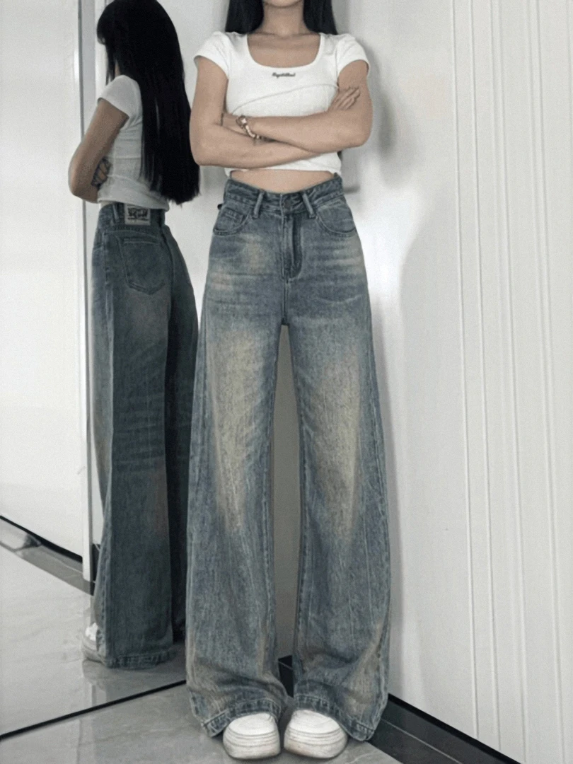 

High Waist Wide Leg Denim Jeans Women Loose Fit Lazy Feelings Autumn Winter New Sle Loose Jeans Casual Straight Long Pants