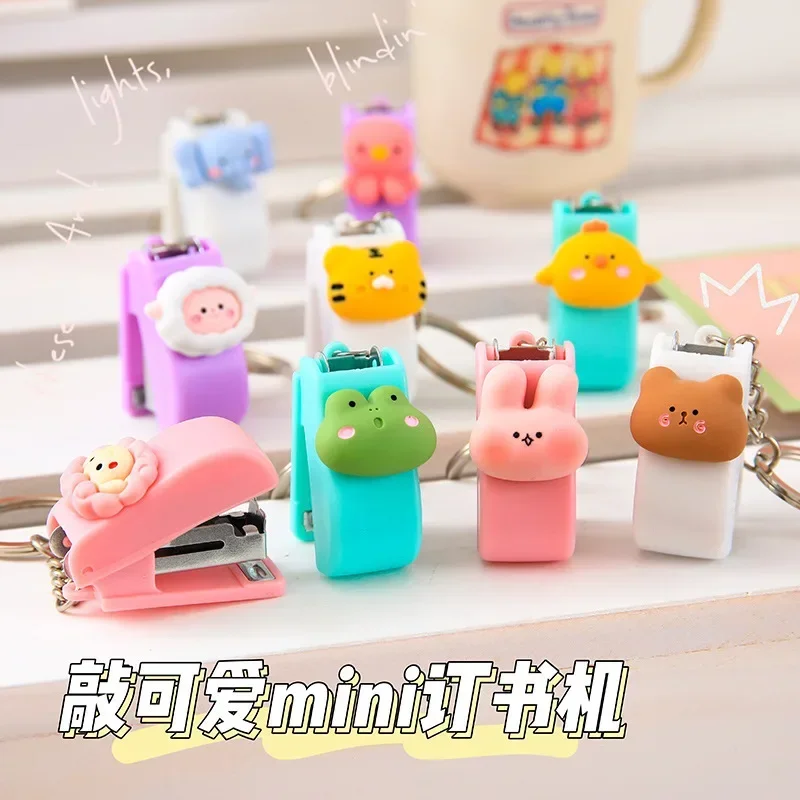 Cartoon Mini Stapler Portable Cute Stapler Keychain Office School Stationery Supplies General Use Stapler