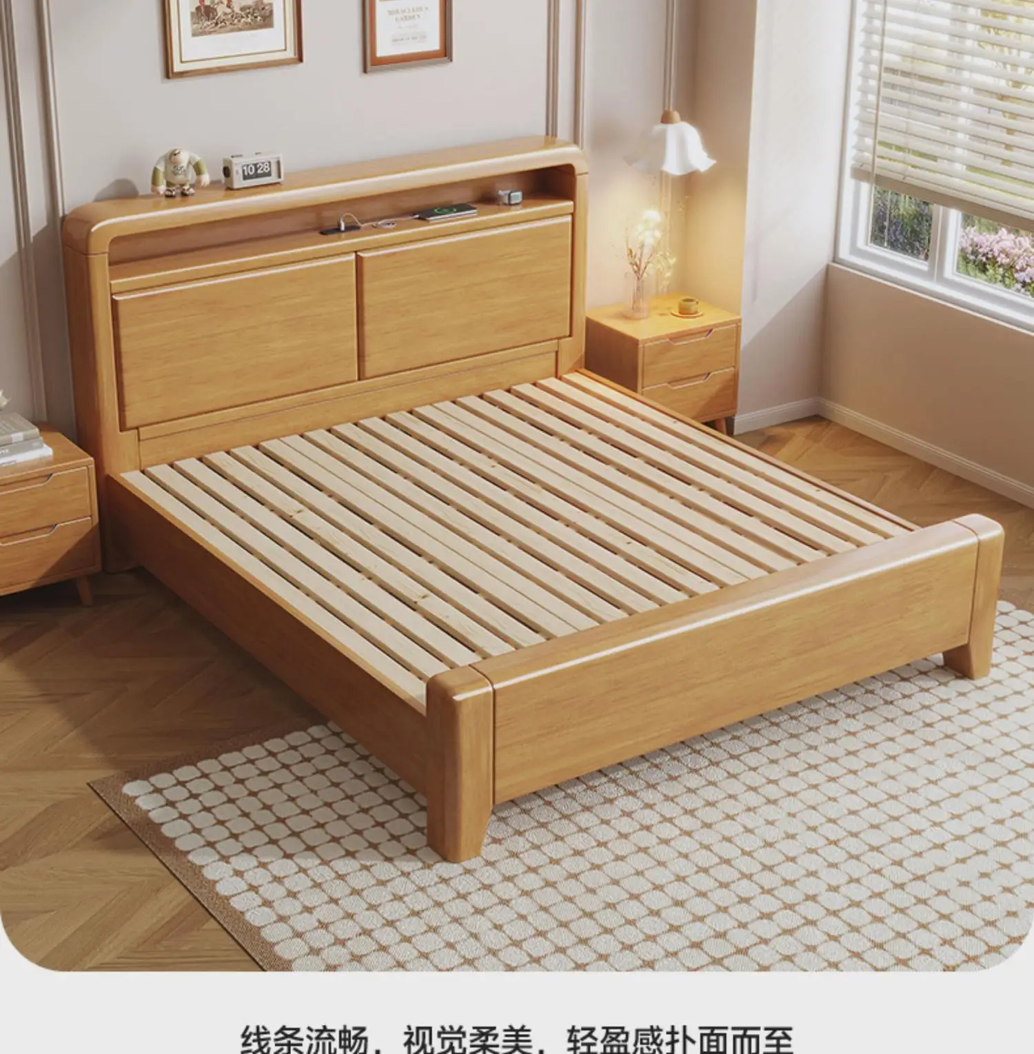 

Новая кровать из цельного дерева в китайском стиле, 1,5 метра, 1,8 метра, двуспальная кровать из цельного дерева, современная простая аренда комнаты для хранения вещей