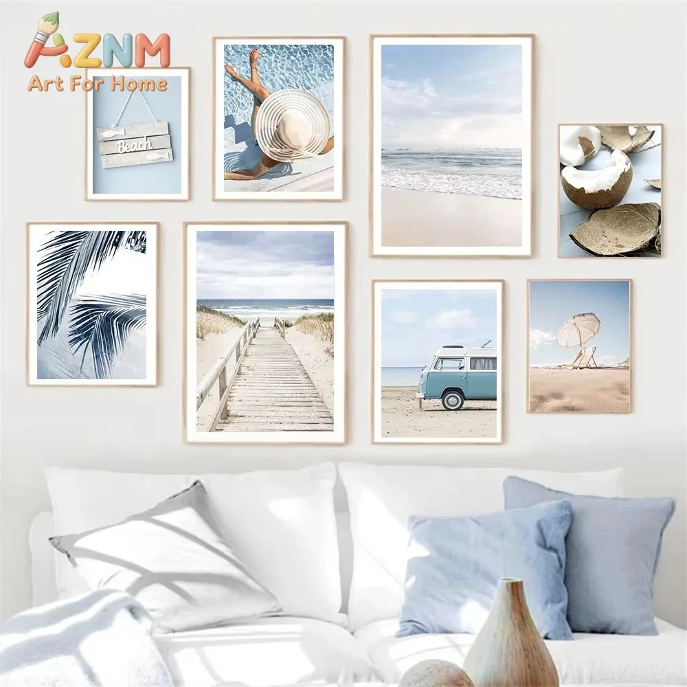 1PC Blue Sea Wave Beach Shell Poster Tropical Summer Scenery Art Prints Nordic Wall Art Canvas Painting Pictures Room Decor