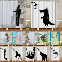 Funny Lovely Dinosaur Elephant Shower Curtain Cute Animal Take Bath Waterproof Fabric Bathroom Curtain with 12 Hooks Home Decor