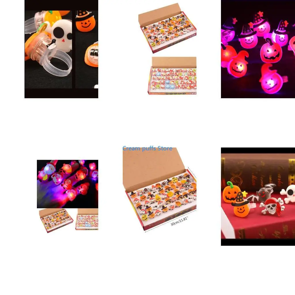 50LE Kids Halloween LED Ring 50x Flash Luminous Ring Trick or Treat Goody Bag Fillers