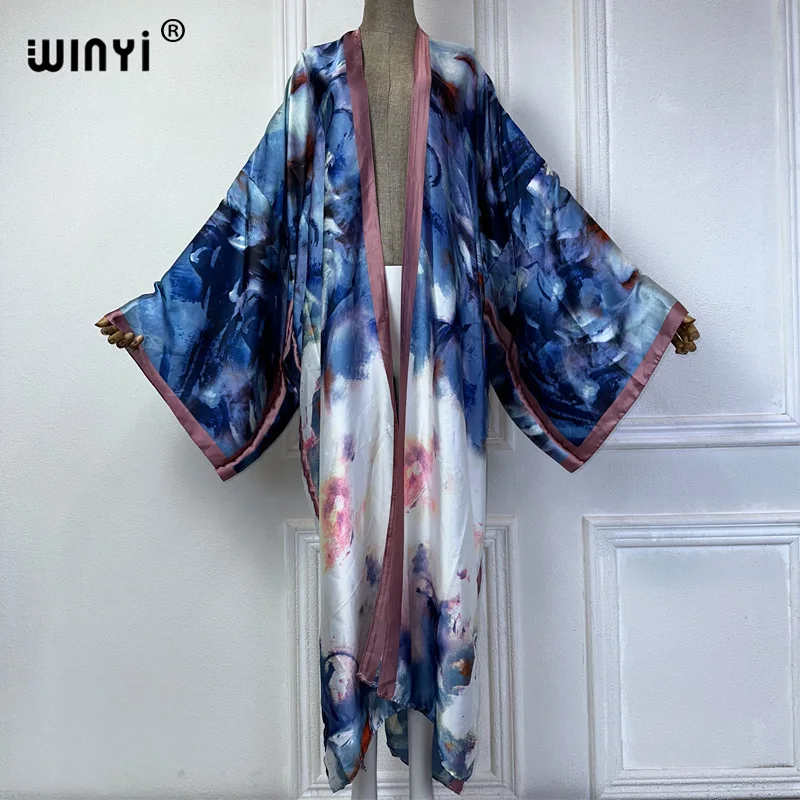 WINYI summer kimono african boho print dress beach wear Elegant Cardigan Holiday beach outfits for women beach cover up abaya