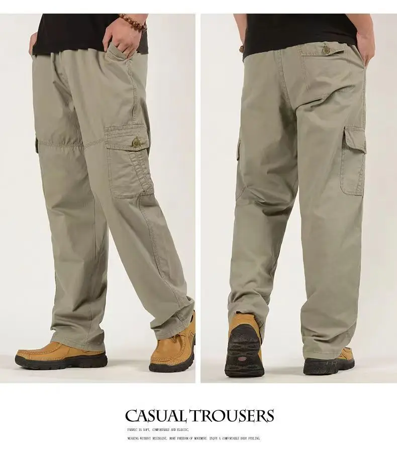 2026 Neue Herren Cargo-Hose aus Reiner Baumwolle Herbst Baggy Gerades Bein Multi-Taschen Arbeitshose Lässige Lange Hose Übergröße M-6XL – Detail 12