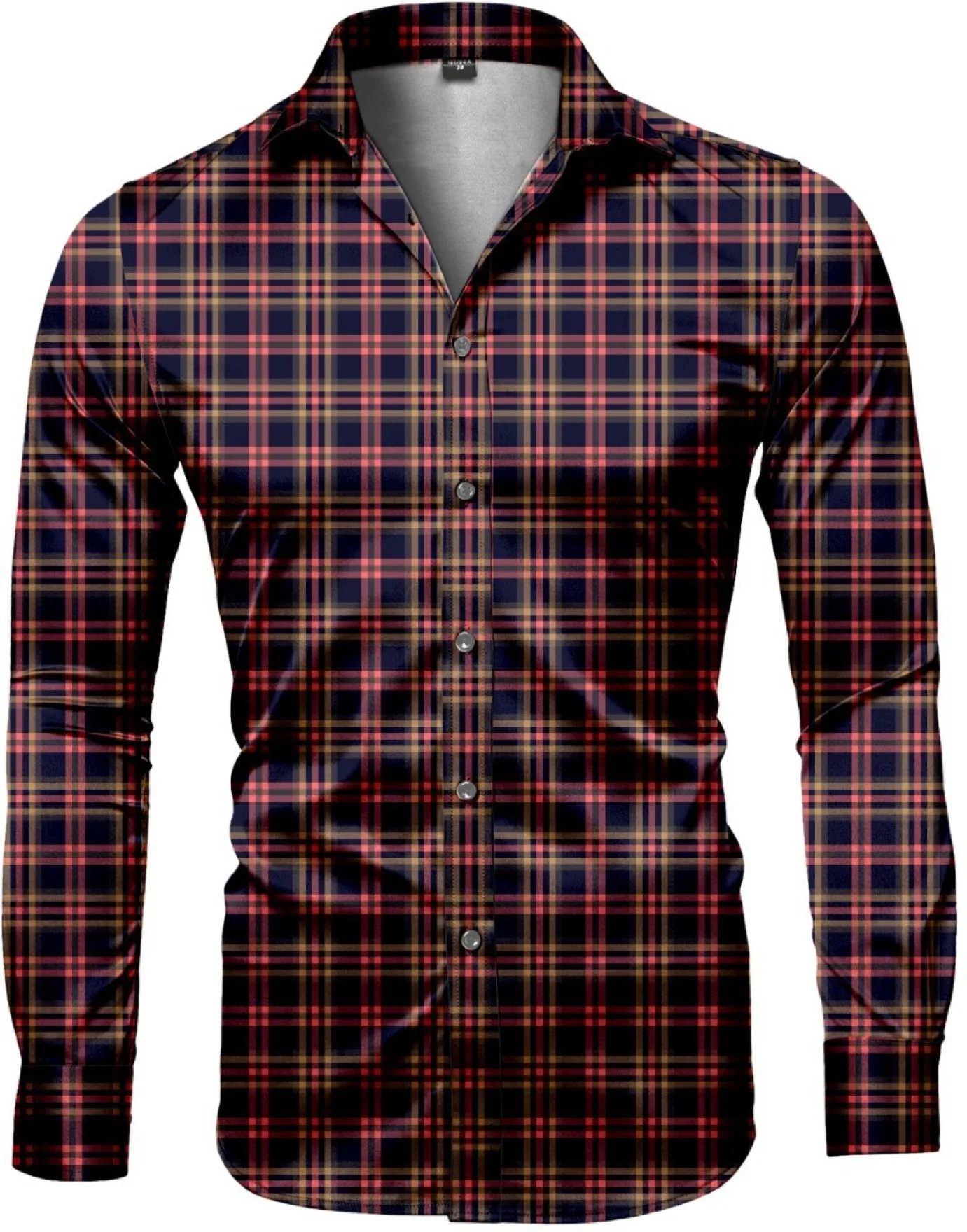 

Spring new men's shirt 3d print retro plaid pattern print long sleeve casual shirt men's fashion casual lapel button shirt