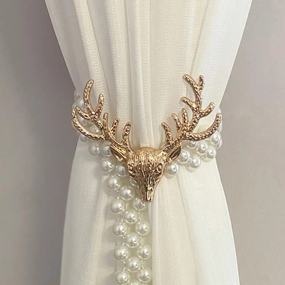 Curtain Tiebacks for Drapes Adjustable Curtain Holdbacks Deer Head Curtain Tieback with Faux Pearl Beads Adjustable for Room
