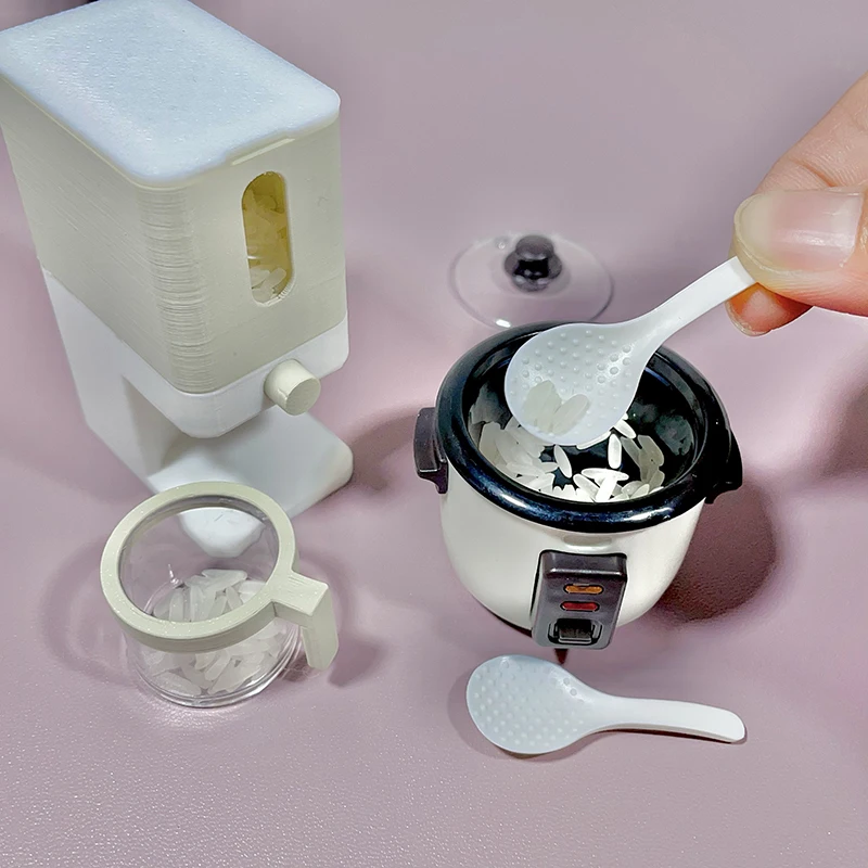 2Pcs Mini Rice Cooker Rice Spoon 4cm Rice Shovel Simulated Spoon Model Kitchen Cooking Toy Playhouse Kitchenware Dollhouse Decor