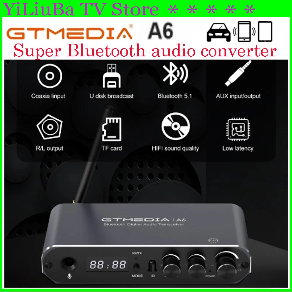 [Genuine] GTMedia A6 USB Wireless Bluetooth Audio Adapter Support TF Card Playback USB U-Disk 3.5mm AUX Car Audio+Remote Control