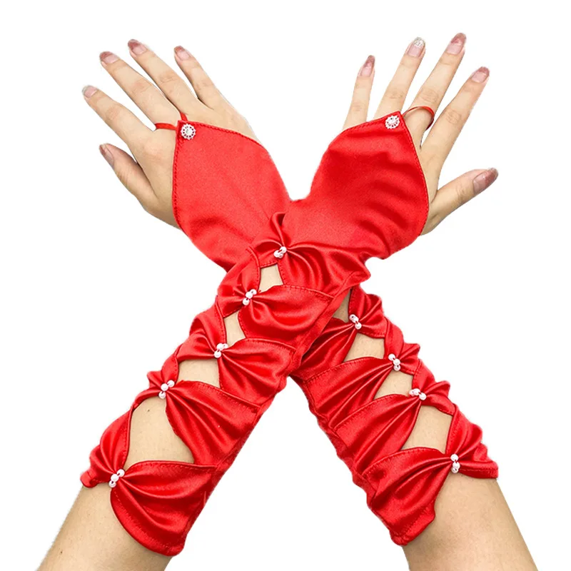 Gants Longs artificiel astiques Plissés en Satin pour Patients de Mariage, Nministériels d Papillon, Coude, Sarcelle, Sans Doigts, Soirée, Bal de Promo, à la Mode, pour Fille