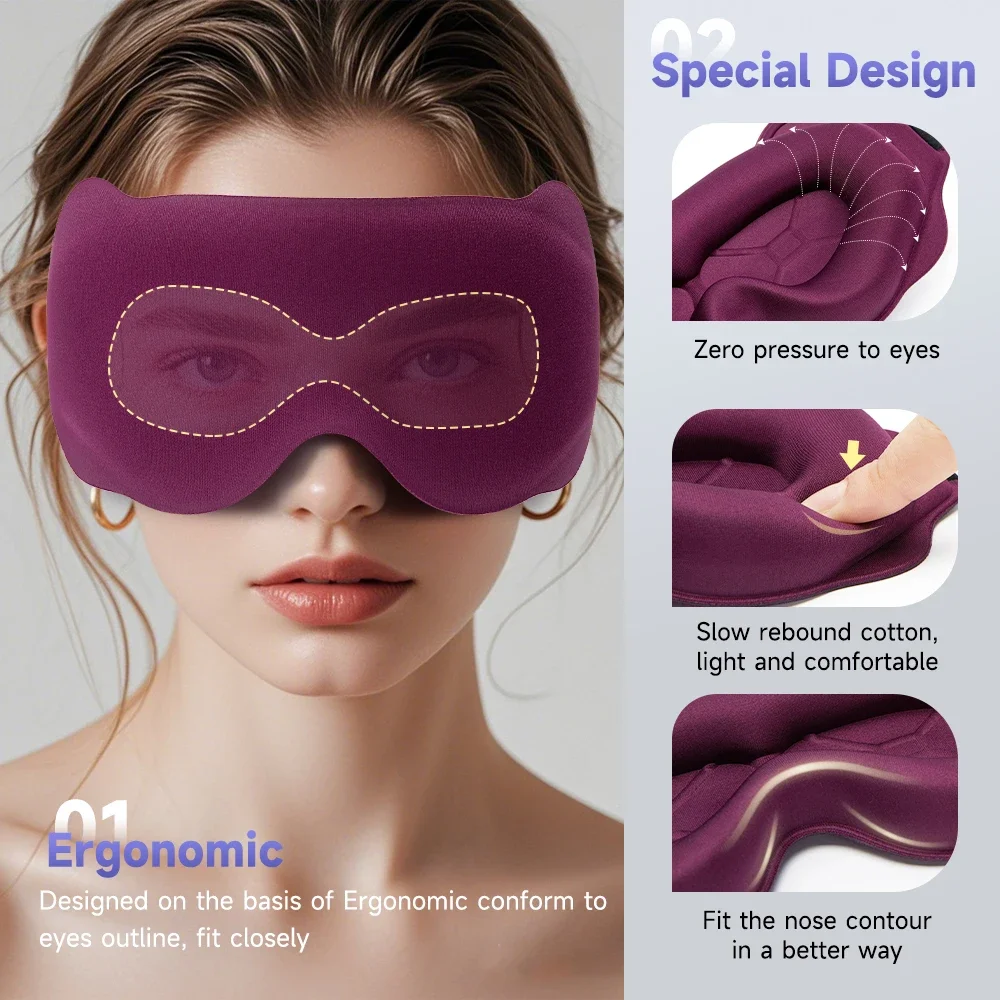 3D Schlafmaske Lichtundurchlässig Schlafhilfe Augenmaske für Seitenschläfer Augenschutz Nacht-Augenbinde Slaapmasker