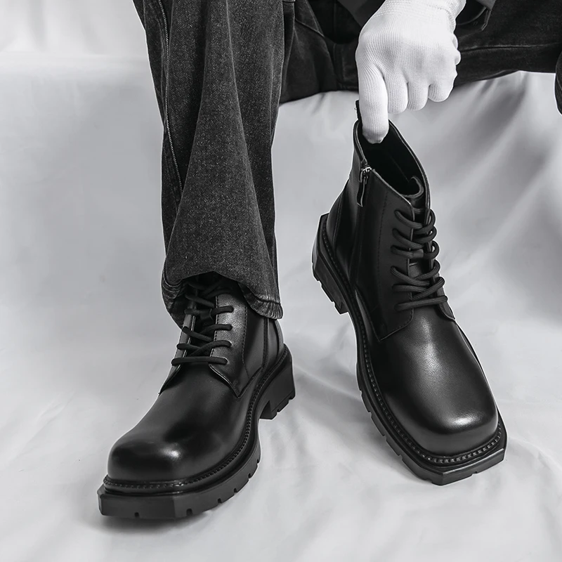 

Men High Top Boots PU Low Heel Fashionable Simple Square Toe Business Banquet Men Boots