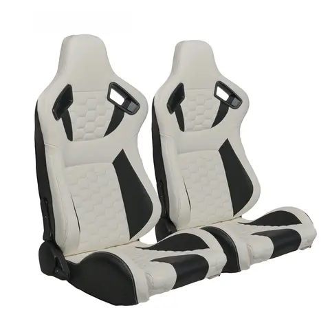 Racing Seats 2 PCS White, PVC Adjustable Universal Bucket Style, For Car Truck Simulator, High Back Sport Seat