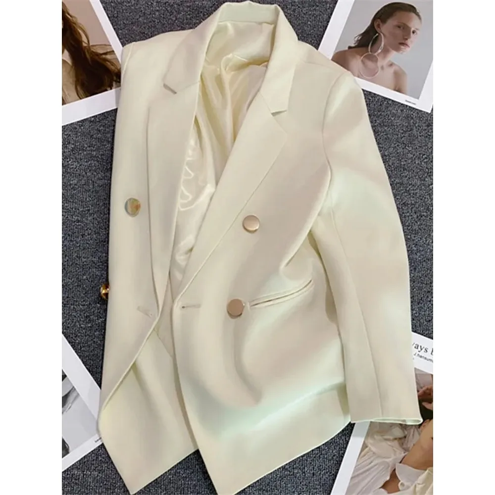 

Women Suit Blazer Elegant Coat 2025 Spring Autumn Fashion Korean Blazer Luxury Double Breasted Jacket Solid Ladies Tops Clothes