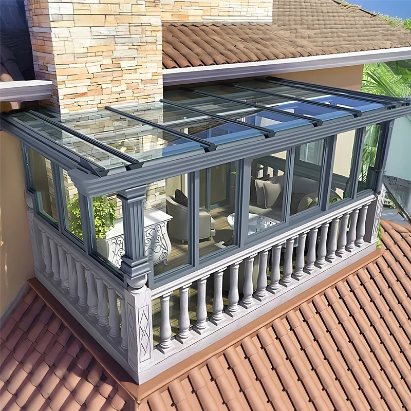 Aluminum Alloy Glass Sunhouse with Waterproof Triangle Roof Tempered Glass Sunroom for Garden Patio Backyard sunroom