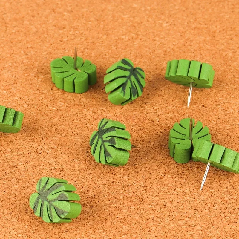 20pcs Creative Cactus Leaf Shaped Solid Wood Push Pin Button Softwood Board Photo Message Board Decorative Headnail