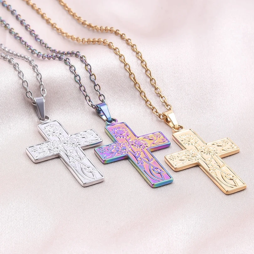 1pc Creative Leaf/Cross Necklaces For Women Plant Pendant Fashion Chain Stainless Steel Necklace Wedding Metal DIY Jewelry Gift