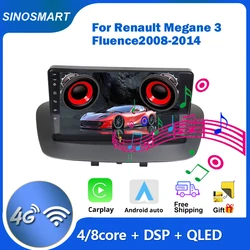 SINOSMART for Renault Megane 3 Android Fluence Samsung SM3 2008-2014 Car Radio Multimedia GPS Navigation Player Android Auto