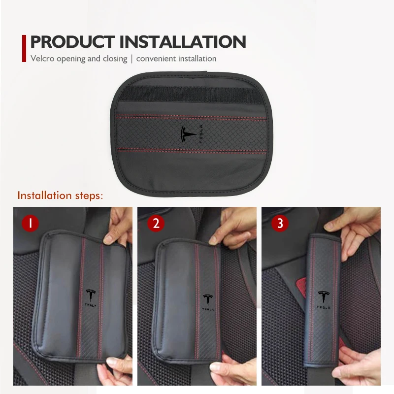 Leather Car Seat Belt Shoulder Protector Pad Auto Accessories For Tesla Model 3 Y S X Roadster Bonina Coil