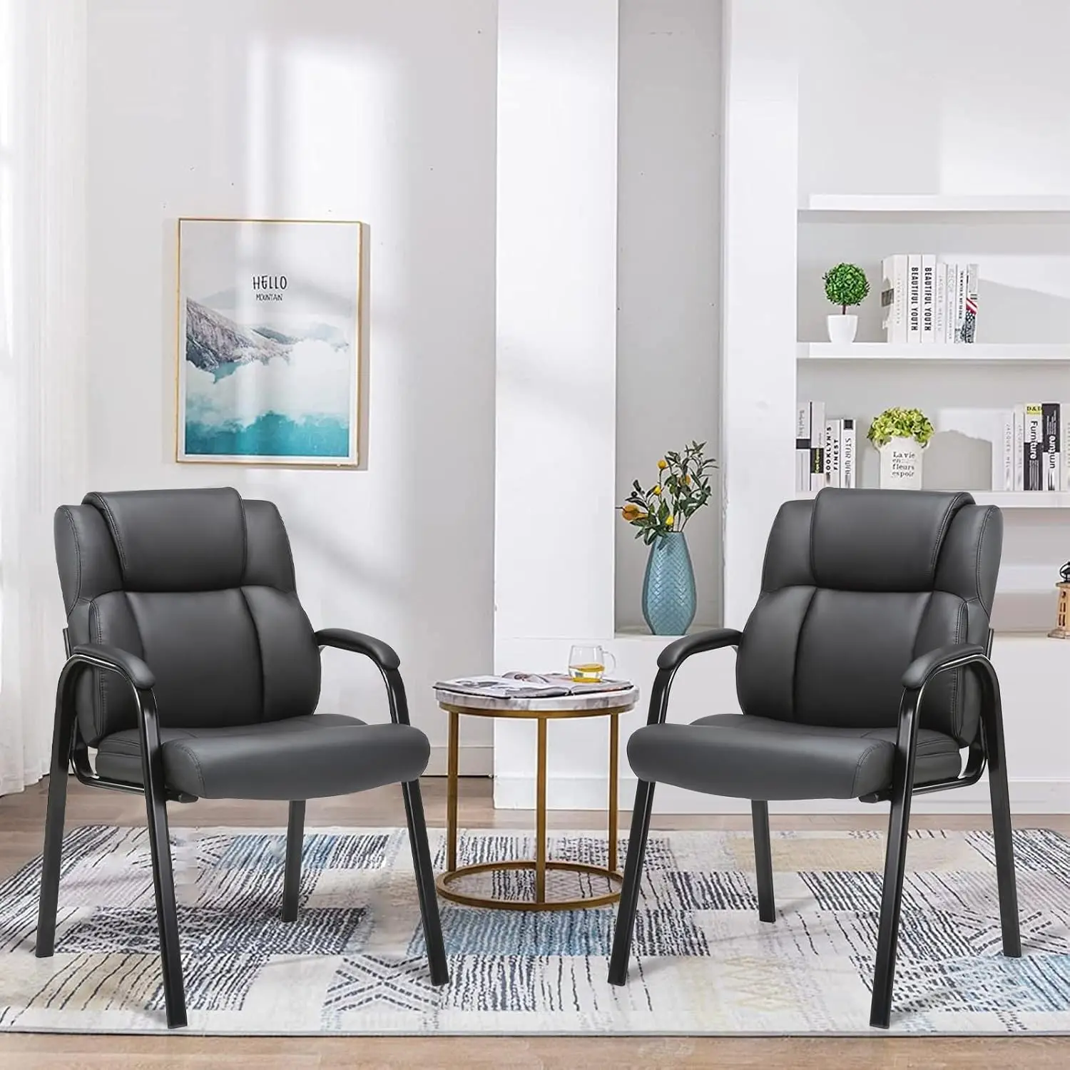 Leather Guest Chair Set Of 2 Executive Reception Seating Heavy Duty Conference Desk Chair Padded Armrest Side Chair For Meeting Room Office Home Black 2 Pack