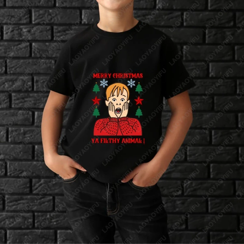 

Merry Christmas Ya Filthy Animal TShirt Funny Home Alone Men Women Cotton Xmas Tees Retro Ugly Sweater Style Holiday Roupas Gift