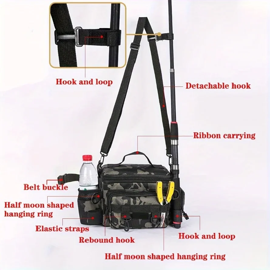 حقيبة معدات صيد الأسماك العملية - حقيبة خصر قماشية، حقيبة كتف كروس، حقيبة رياضية للسفر العالمية #3