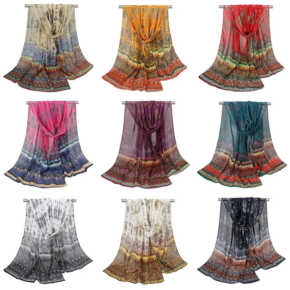 New Floral Printing Chiffon Scarf Soft Long Shawl Silk Thin Female Wrap Shawls
