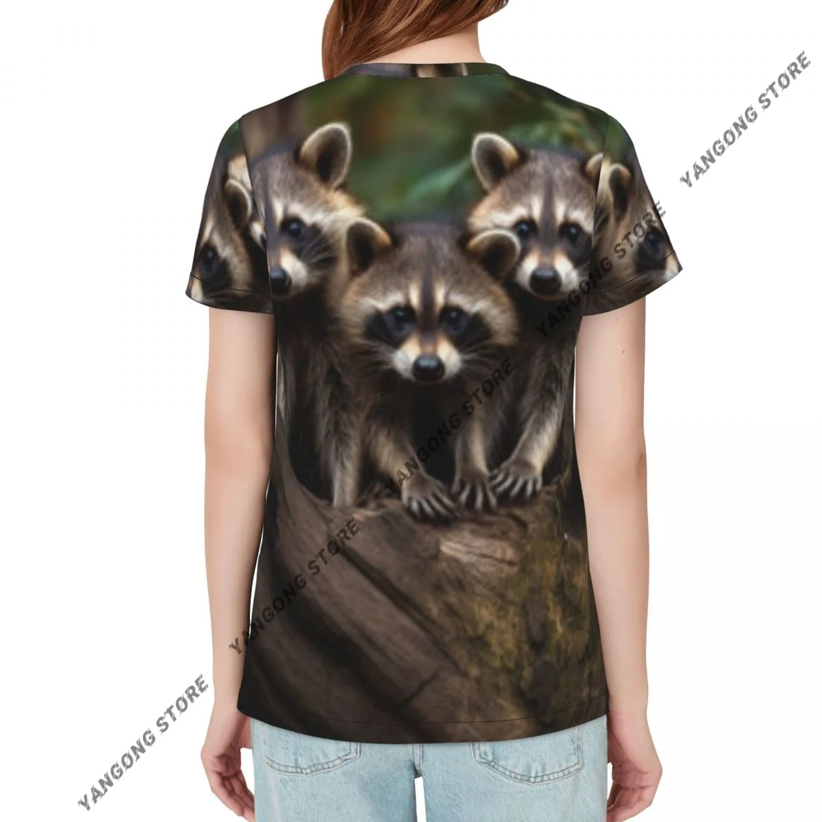 Women's T-shirt Adorable Raccoon Kits Tshirt Women Casual O-Neck Short Sleeve Tops Tees Clothing