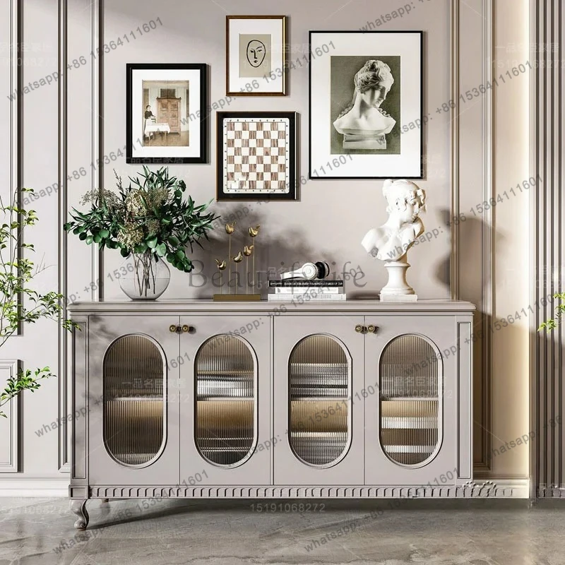 solid wood dining side cabinet light French simple entrance entrance cabinet retro decorative storage shoe cabinet