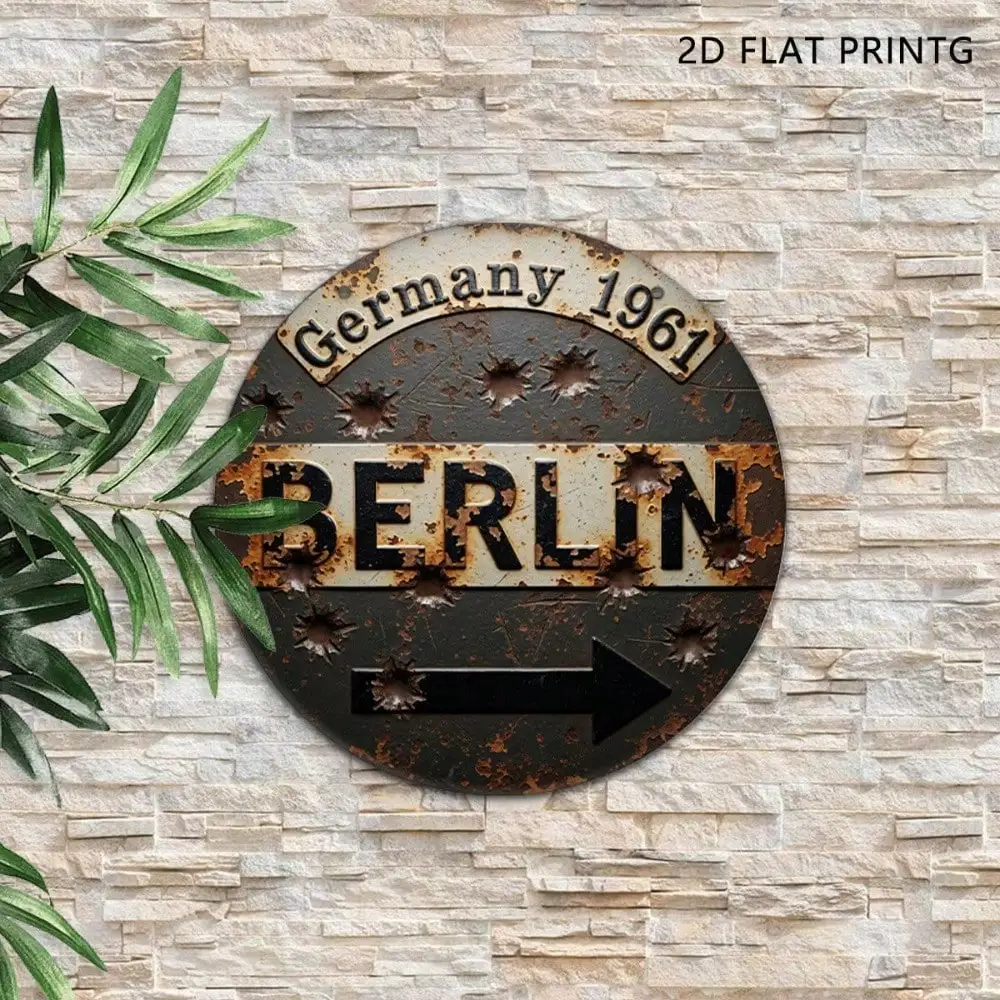 لوحة ألومنيوم جدارية عتيقة من برلين 1961 علامة تاريخية ألمانية للحرب الباردة 7.9 بوصة × 7.9 بوصة ديكور مكتب البار المنزلي