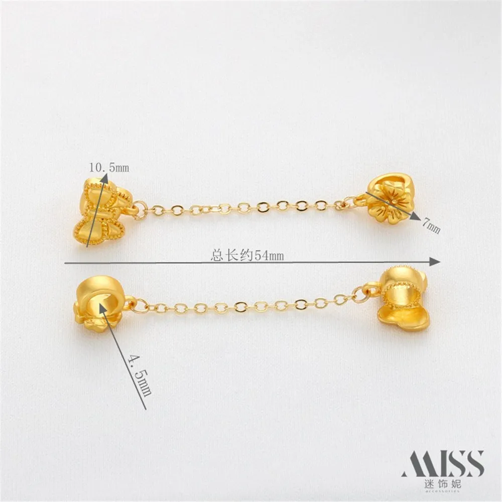 18K Sand Gold Color Matte Gold Butterfly Love Flower Bead Hanging Chain Extension Safety Chain DIY Bracelet Chain Accessories