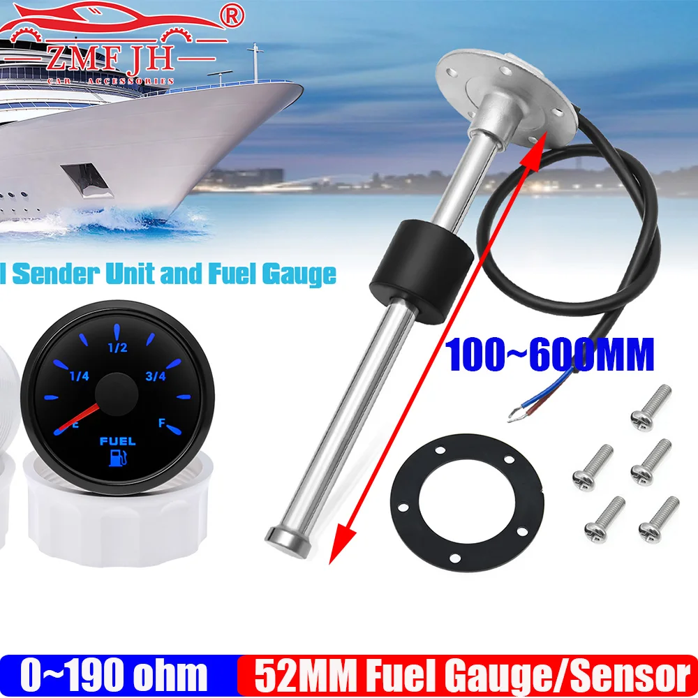 

ZMFJH Universal Car Boat 52MM Fuel Level Gauge+Fuel Level Sensor 0-190ohm for Yacht Motor 7 Color LED Oil Tank Meter Indicator