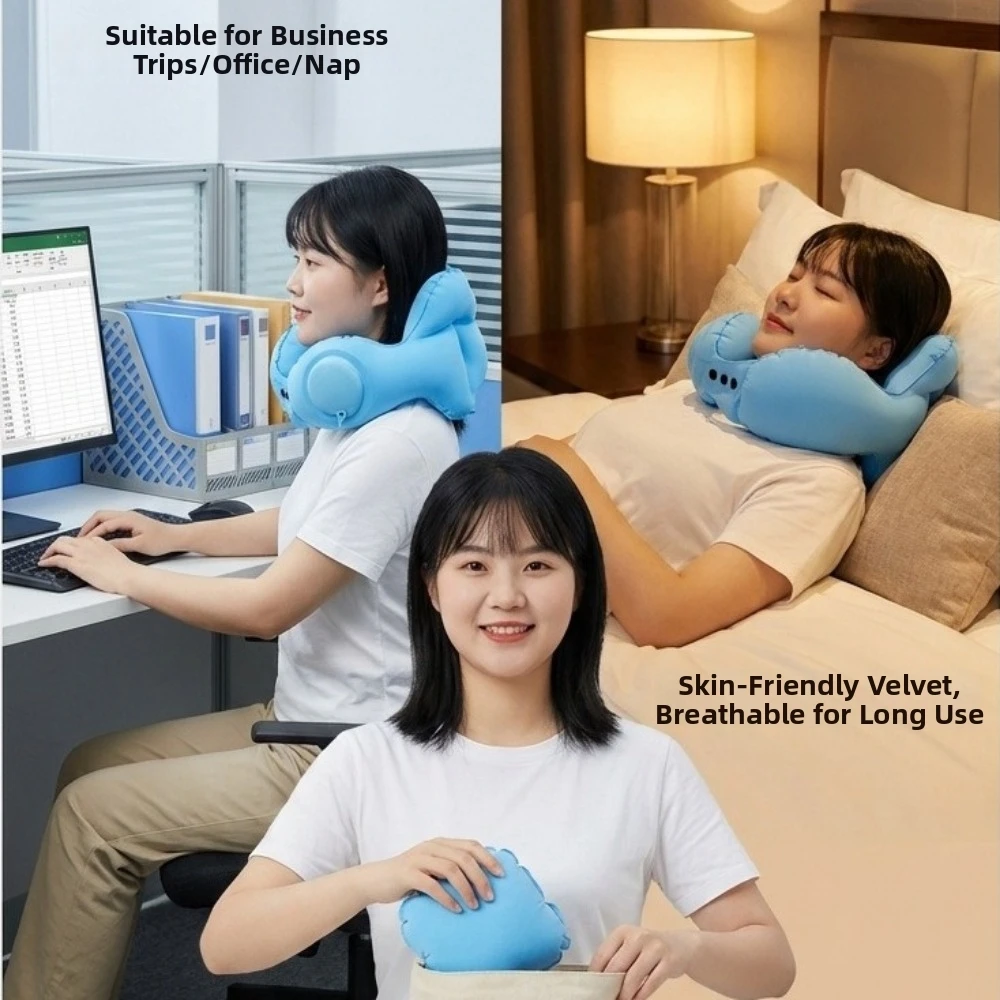 Compact Portable Inflatable Neck Pillow Adjustable Soft Travel Pillow Foldable Inflat Airplane Pillow Napping