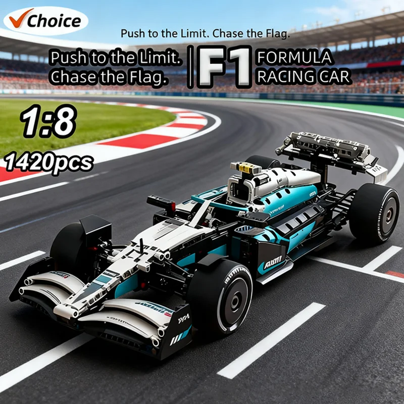 

Technology 1:8 Scale F1 one Racing Car Building Block Set Mechanical MOC W14 E Model Vehicle Assemble Toys gift for boys 1420Pcs