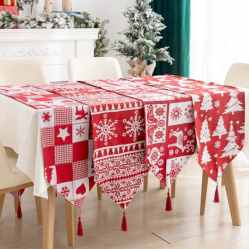

33*180cm Christmas Table Dinner Decoration Table Flags Party Linen Print Tablecloths Festive Atmosphere Venue Layout Restaurant