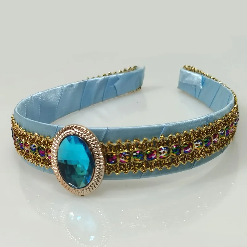 

Аксессуары для волос для косплея, вечерние повязки на голову с синим жасмином для девочек, детские головные уборы с большими кристаллами, повязки для волос арабской принцессы