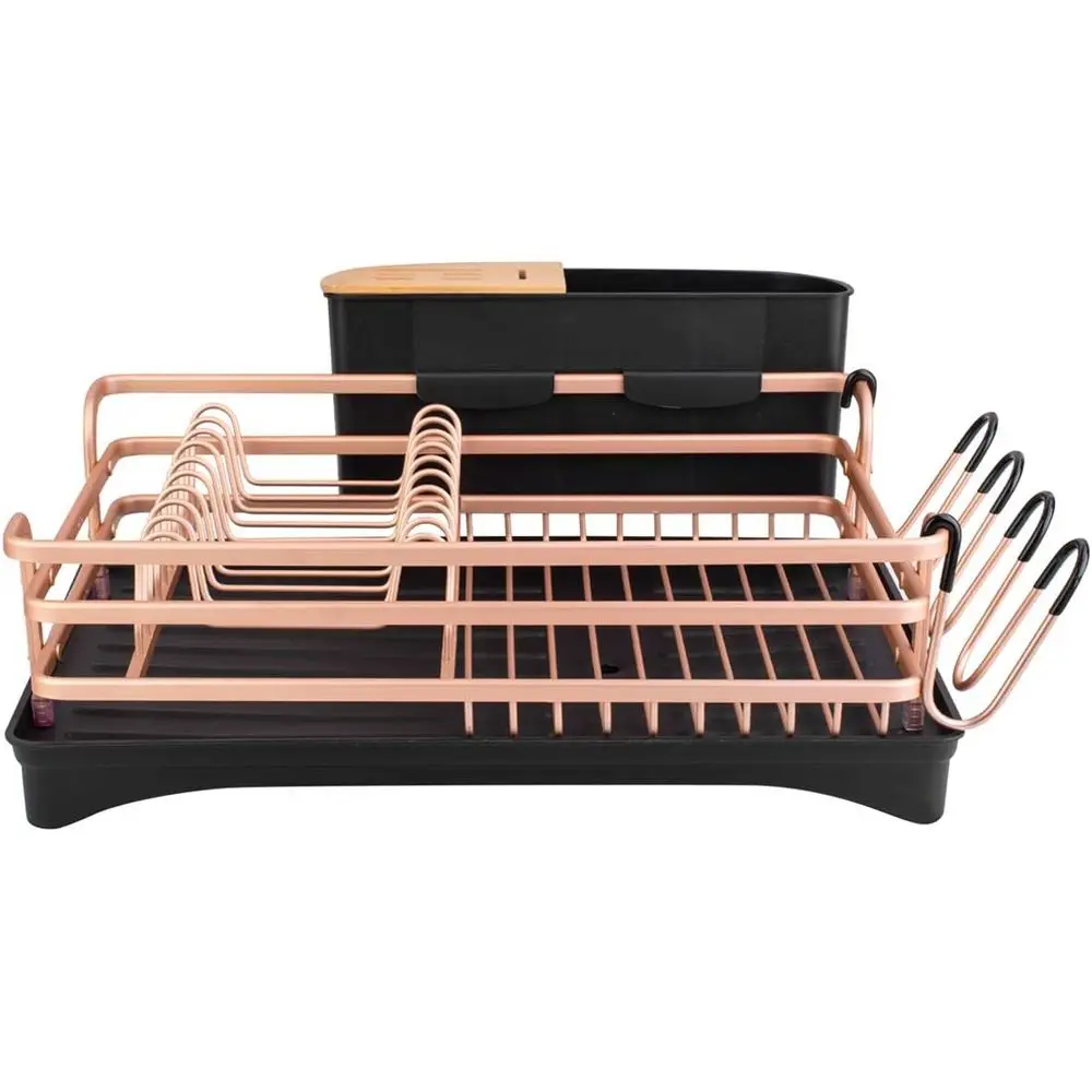 

Dish Drying Rack,Never Rust Dish Rack with Removable Cutlery Holder & Cup Holder, 360° Swivel Spout Drain Board,Gold