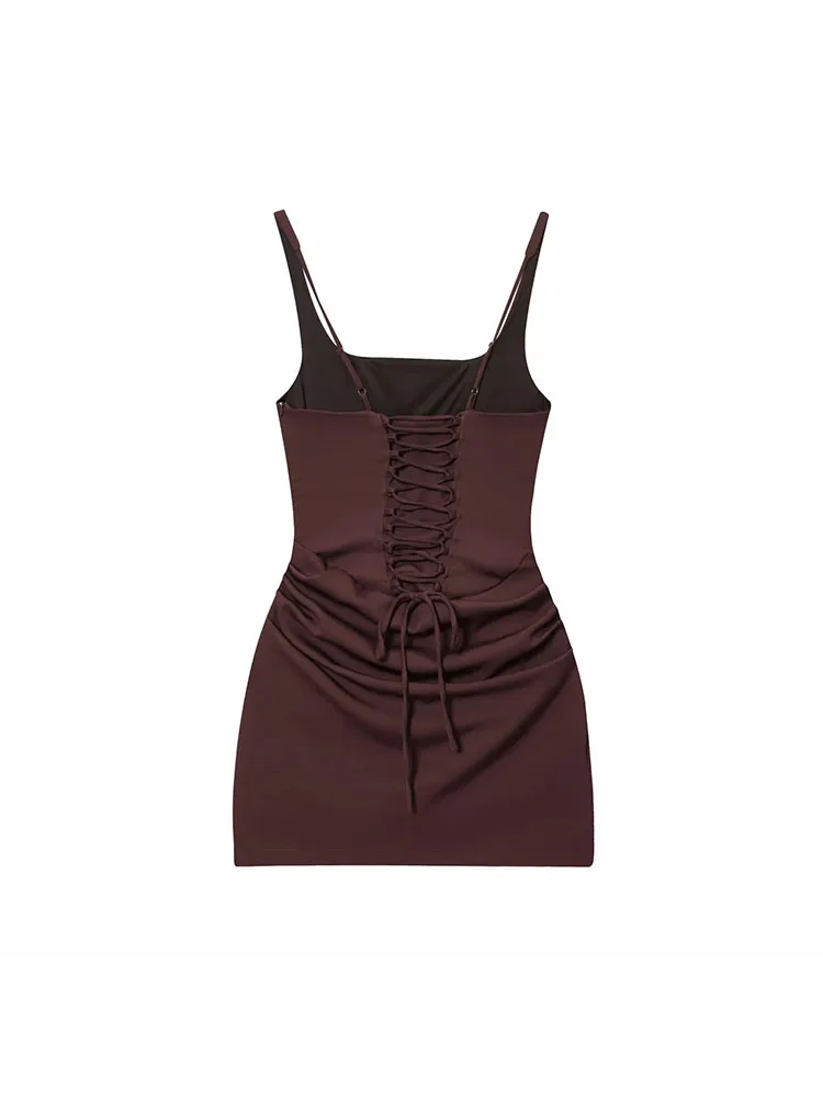 Vrouwen 2025 Sexy Backless Ruches Mini Jurk Vrouwen Elegante Tapered Bandjes Mouwloze Hoge Taille Jurken Lady Party Gown