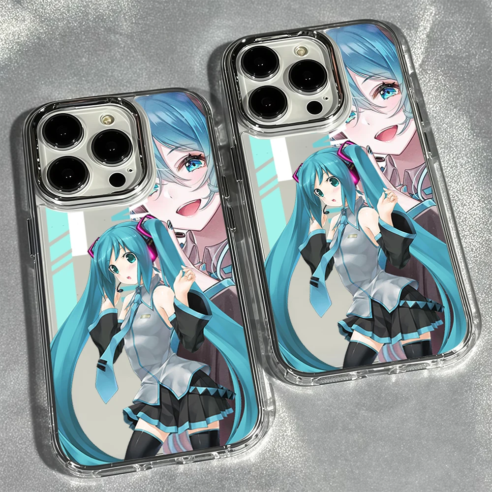 Luxury Large Window Candy Color Border Phone Case For iPhone 18 17 16 15 14 13 Pro Max Transparent  Kawaii H-Hatsune Miku