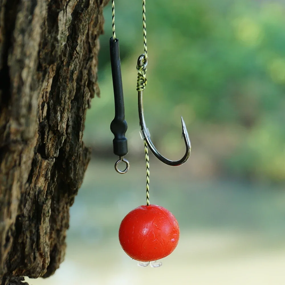 Hirisi 6pcs Carp Fishing Hair Rig Fish Hook Set Ready Made Tied Rigging With Fishing Line Boilie Hook Fishing Accessories