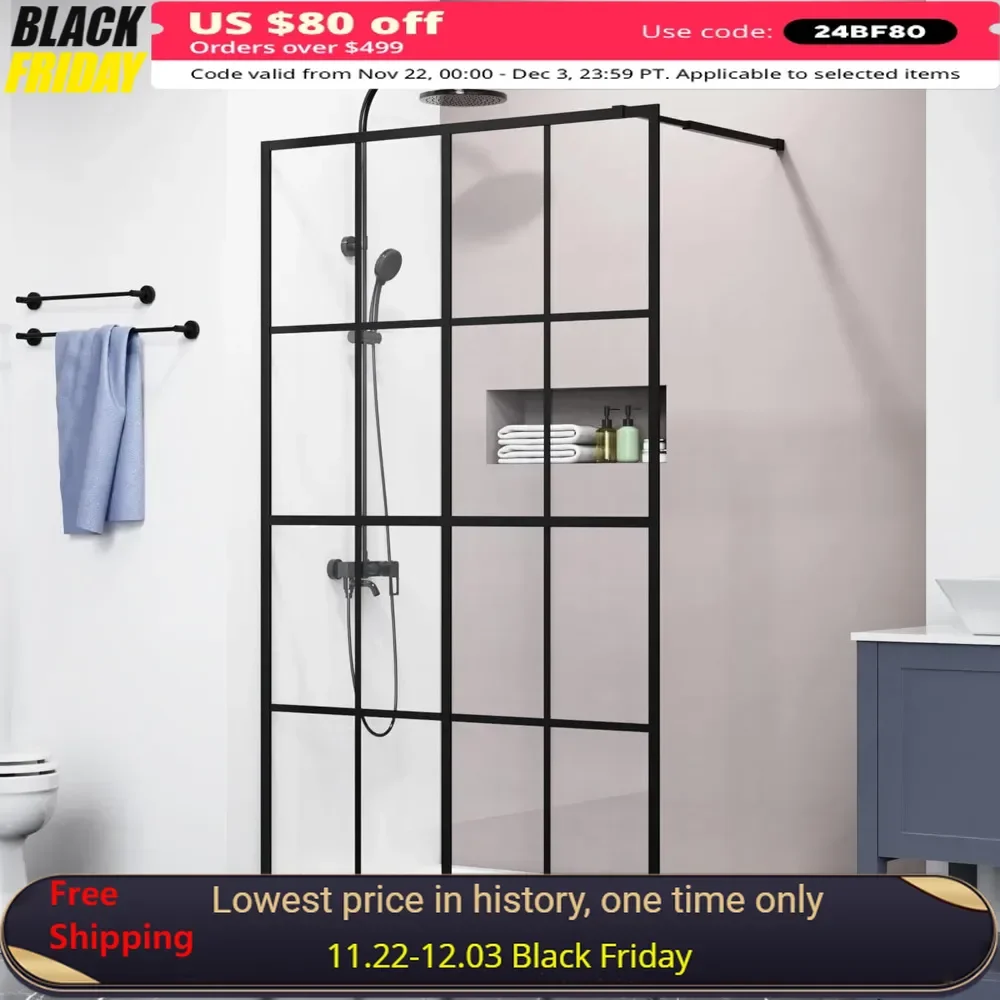 

46" X 72" Shower Doors, Clear Tempered Glass, Walk-in, Black Finish, Shower Doors