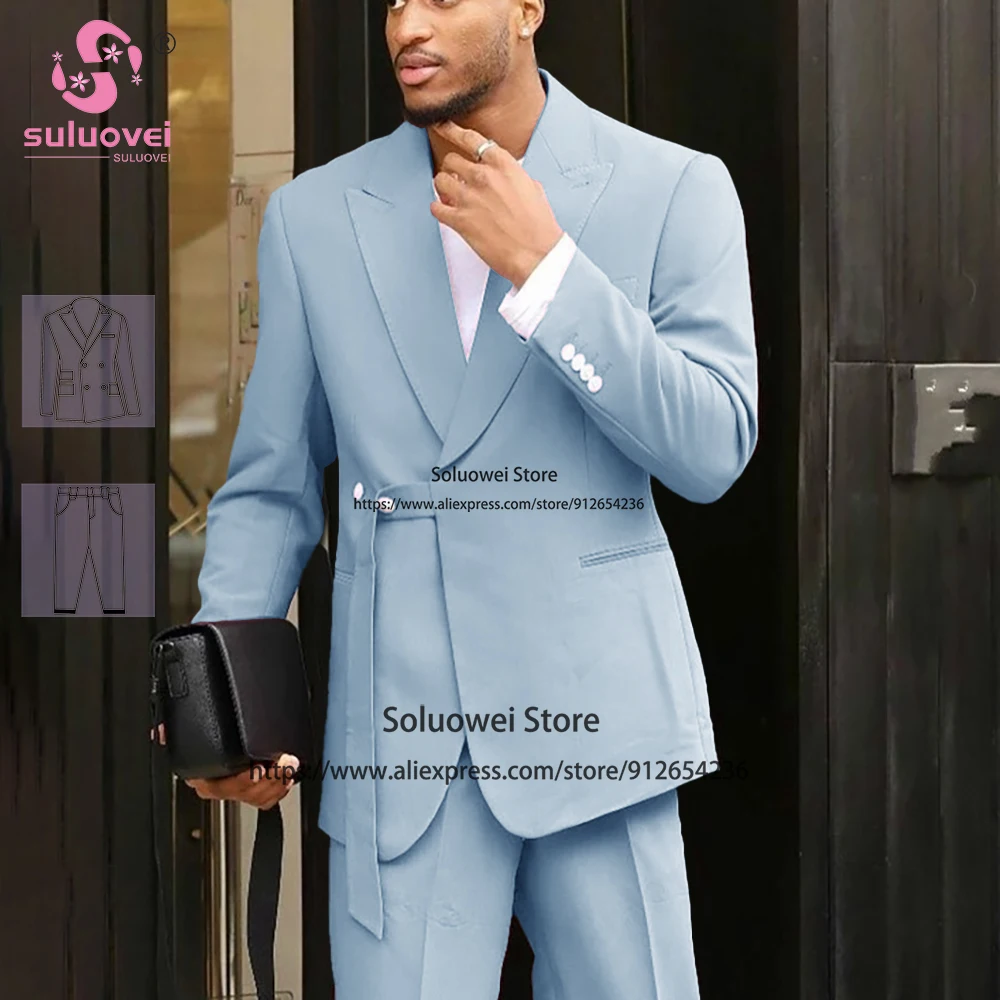 (Customized Color Size) Fashion Wedding Tuxedos Suits For Men Slim Fit 2 Piece Pants Set African Grooms Dinner Blazer Masculinos