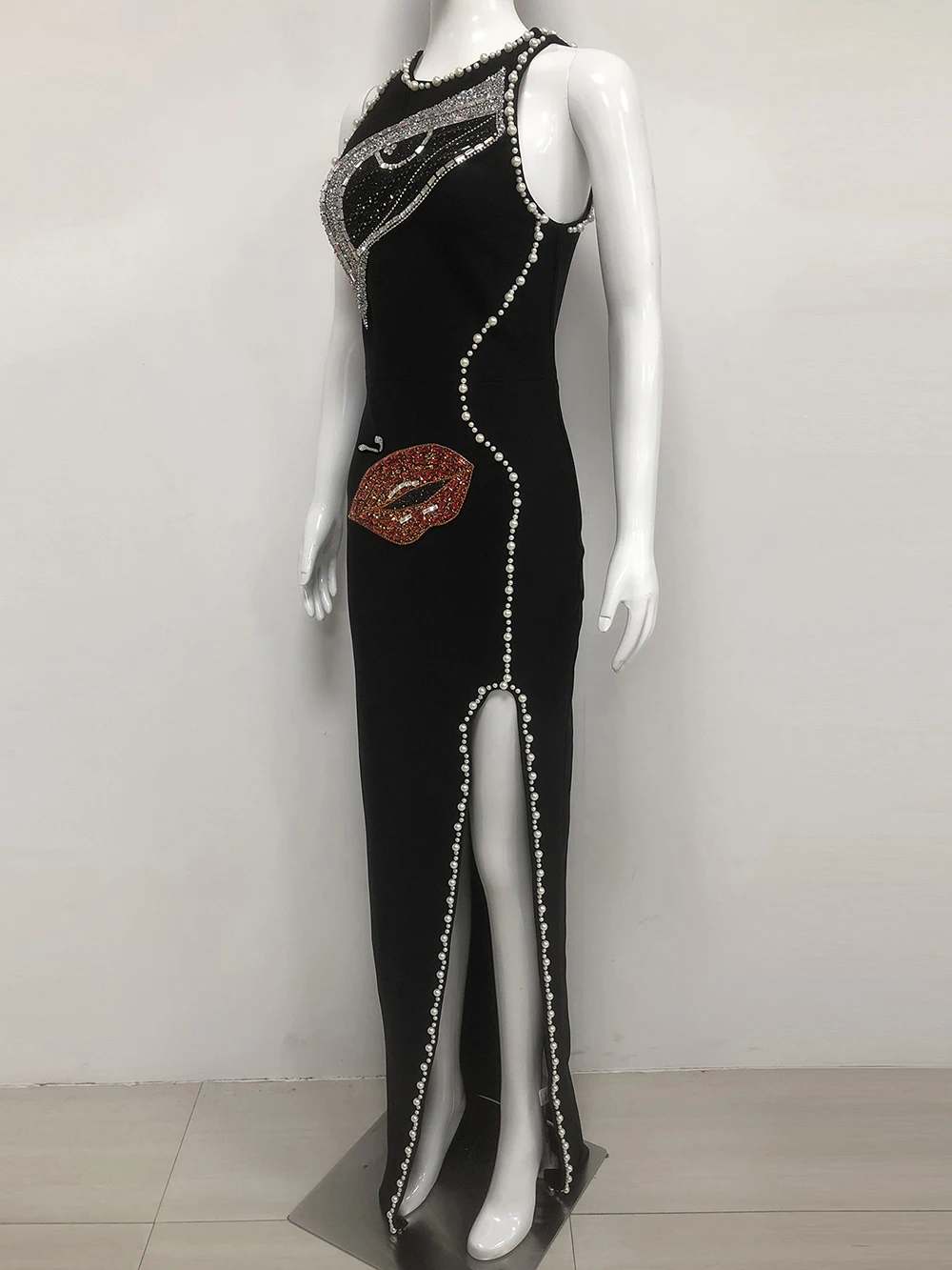 Modphy Sexy Diamond Pearl Abito senza maniche da donna Fasciatura aderente 2025 Nuovi eleganti abiti maxi da sera per feste con perline