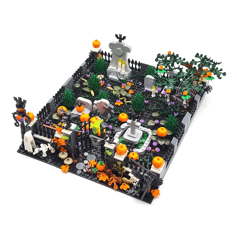 MOC Halloween haunted house building block toy set DIY assembly horror cemetery scene building combination party decoration gift