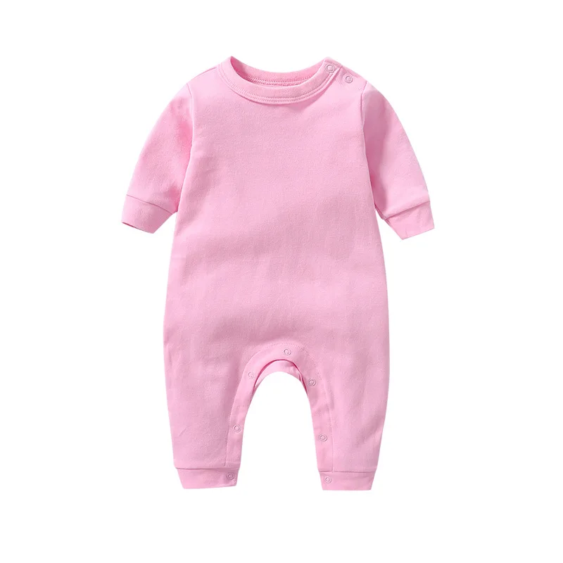 Newborn Baby Romper 0 To 3 6 9 12 Months Jumpsuit Cotton Pure Color Long Sleeve Shoulder Buttons Bodysuits Baby Boy Girl Outfits