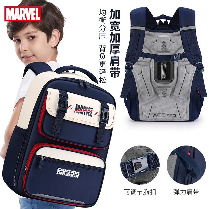 Genuine Disney School Bags For Boys Grade 1-4 Spider Man Captain America Primary Student Shoulder Orthopedic Backpack Mochilas