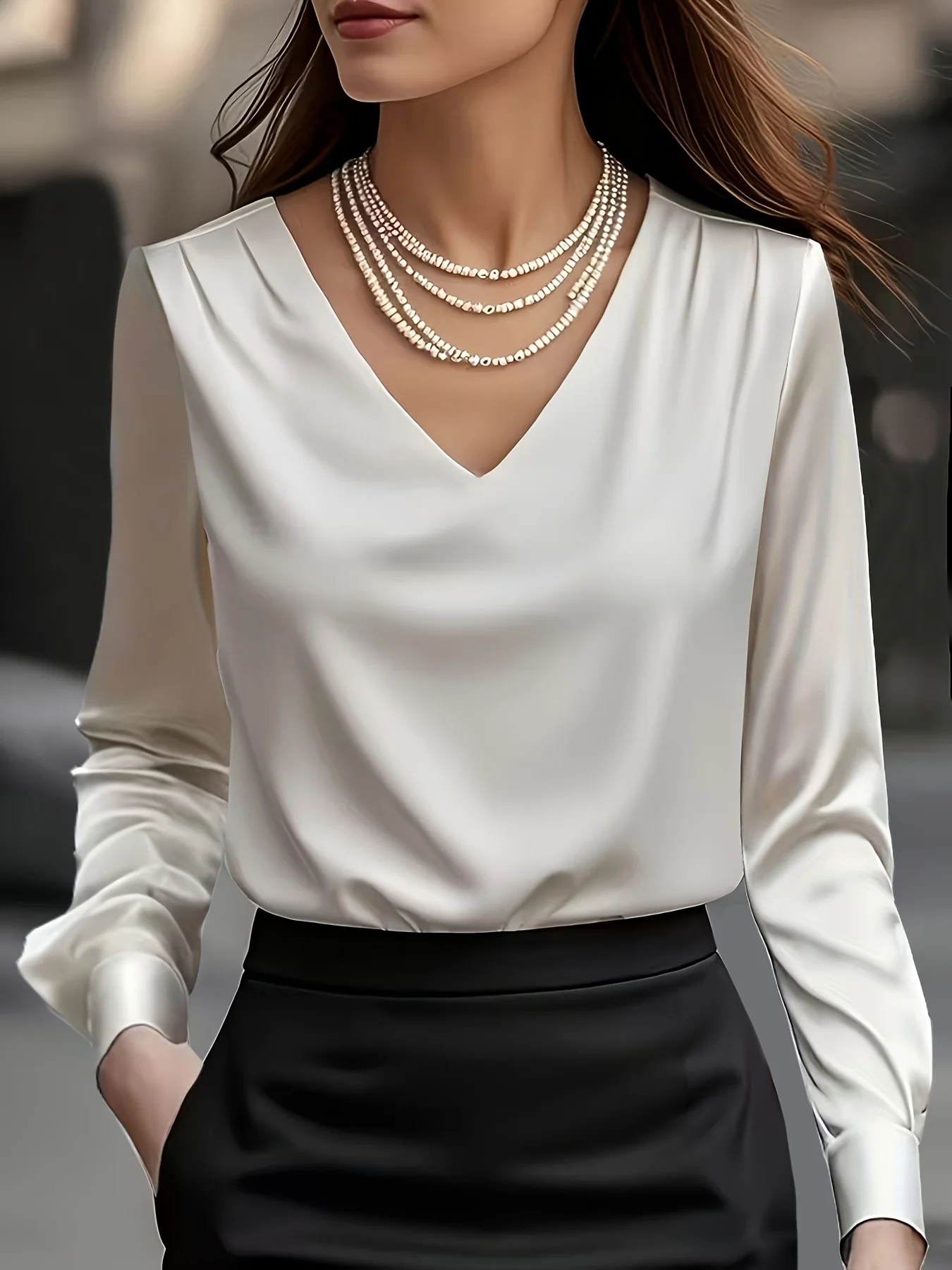 New Spring/Summer Stylish & Sophisticated Solid-Color Satin Blouse  Elegant Professional Office Wear and Date-Night Shirt for Wo