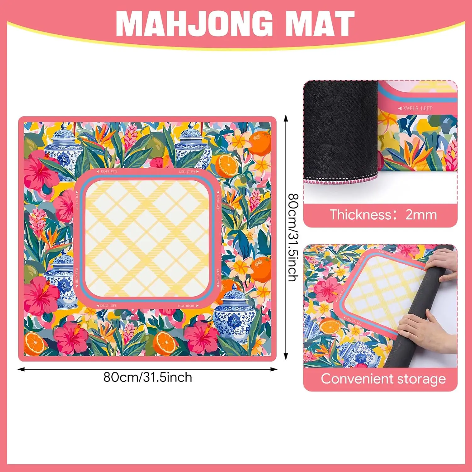 80cm Mahjong Mat with Carrying Bag Non-Slip Noise Reduction Table Item for Family Poker Dominoe Board Game Game Night Party Use