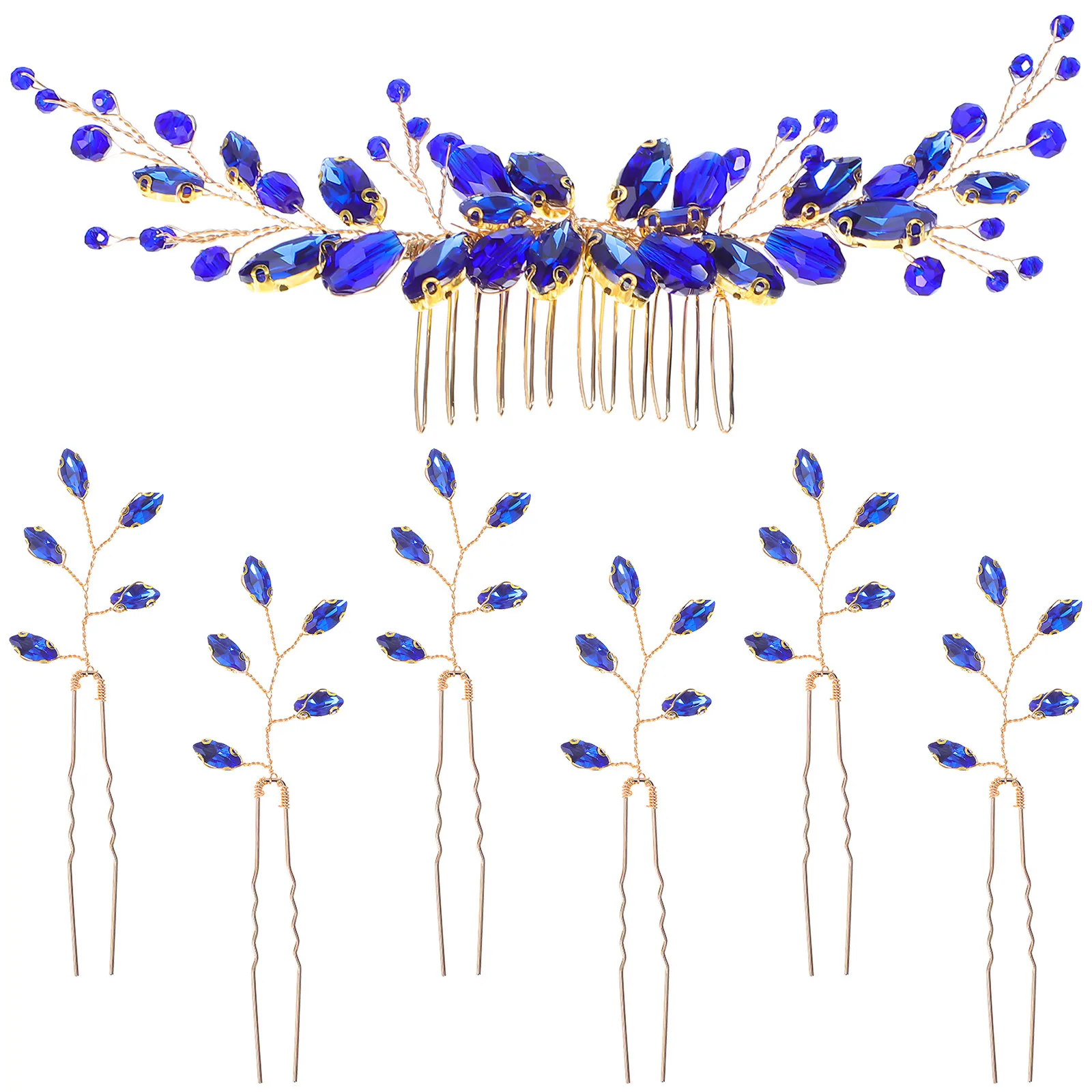 1Set Rhinestone Hair Pins Set U-Shaped Comb Decorative Leaf Shape Clips Hair Styling Pins Wedding Bride Bridesmaids